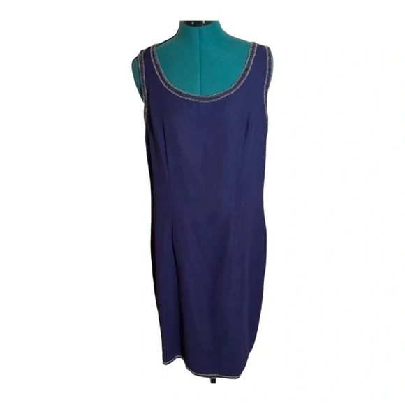 Scala Vintage Navy Sheer Silk 2 piece beaded Dress and Sheer Jacket 80’s - Picture 5 of 9